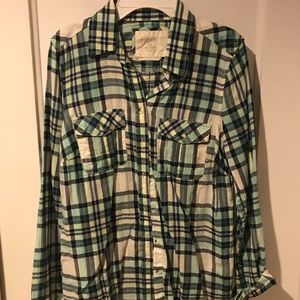 Green plaid button down